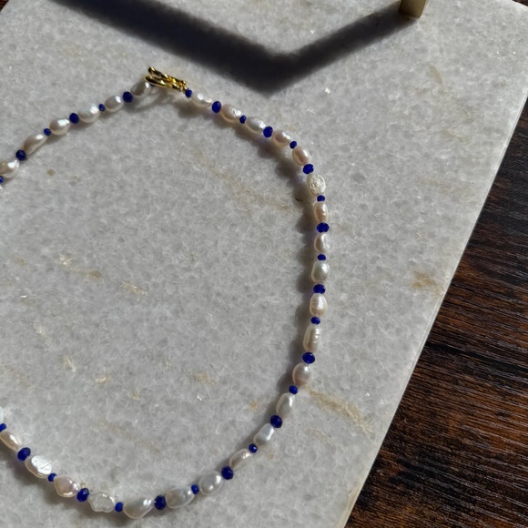 Freshwater Pearl & Blue Crystal Beaded Necklace - Picture 4 of 5